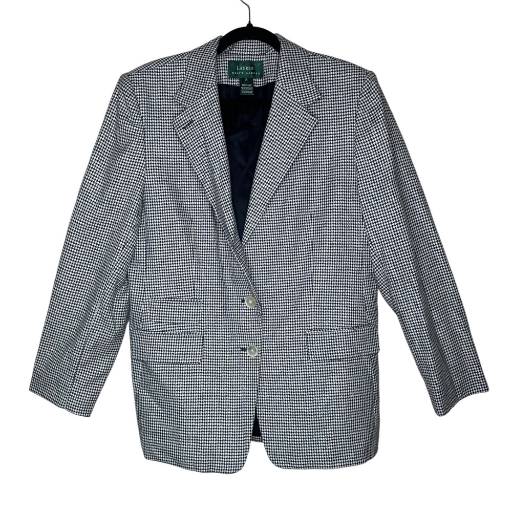 Lauren Ralph‎ Lauren VTG Blazer Women's 14 Houndstooth Silk Wool Career Jacket